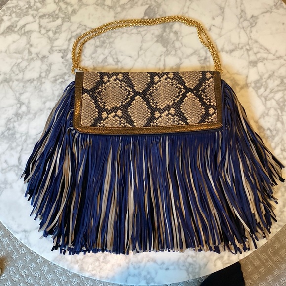 Sam Edelman leather fringe bag with chain - Picture 1 of 6
